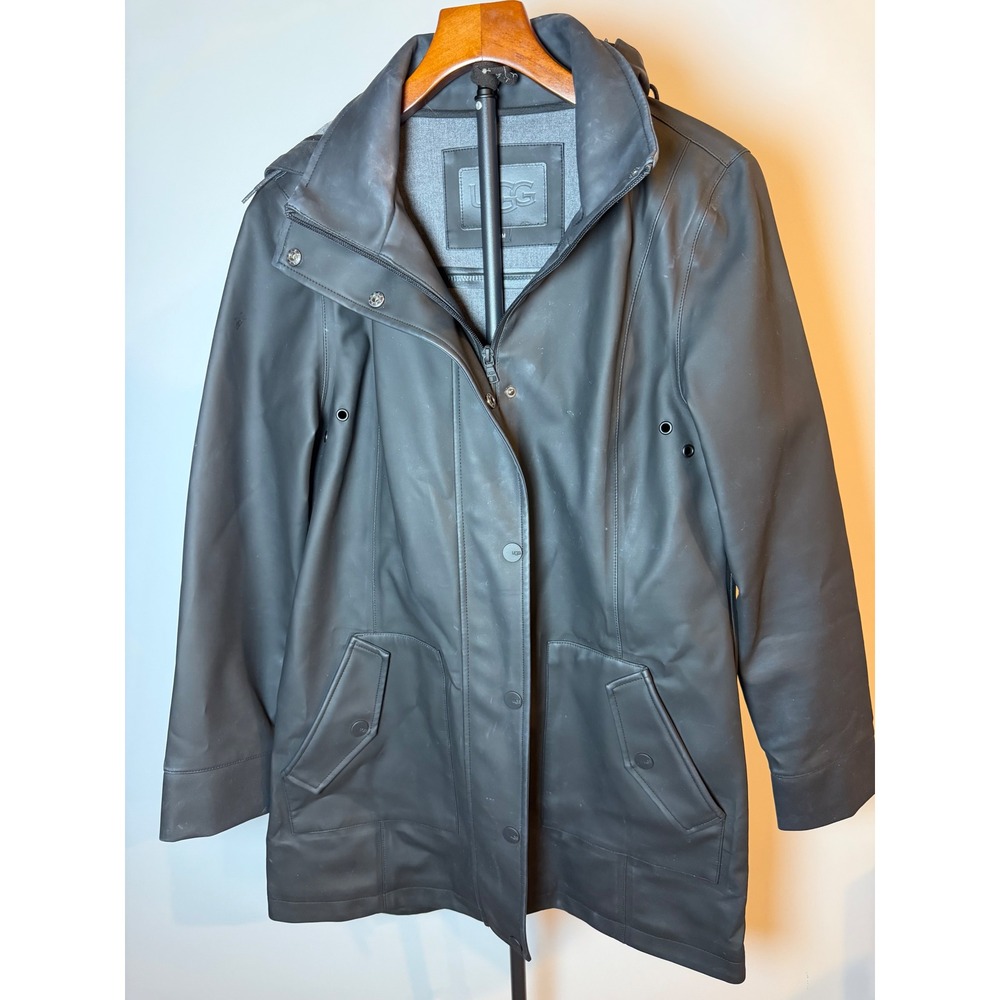 UGG Australia Black Hooded Rain Jacket Matte Water Resistant Parka Womens Medium